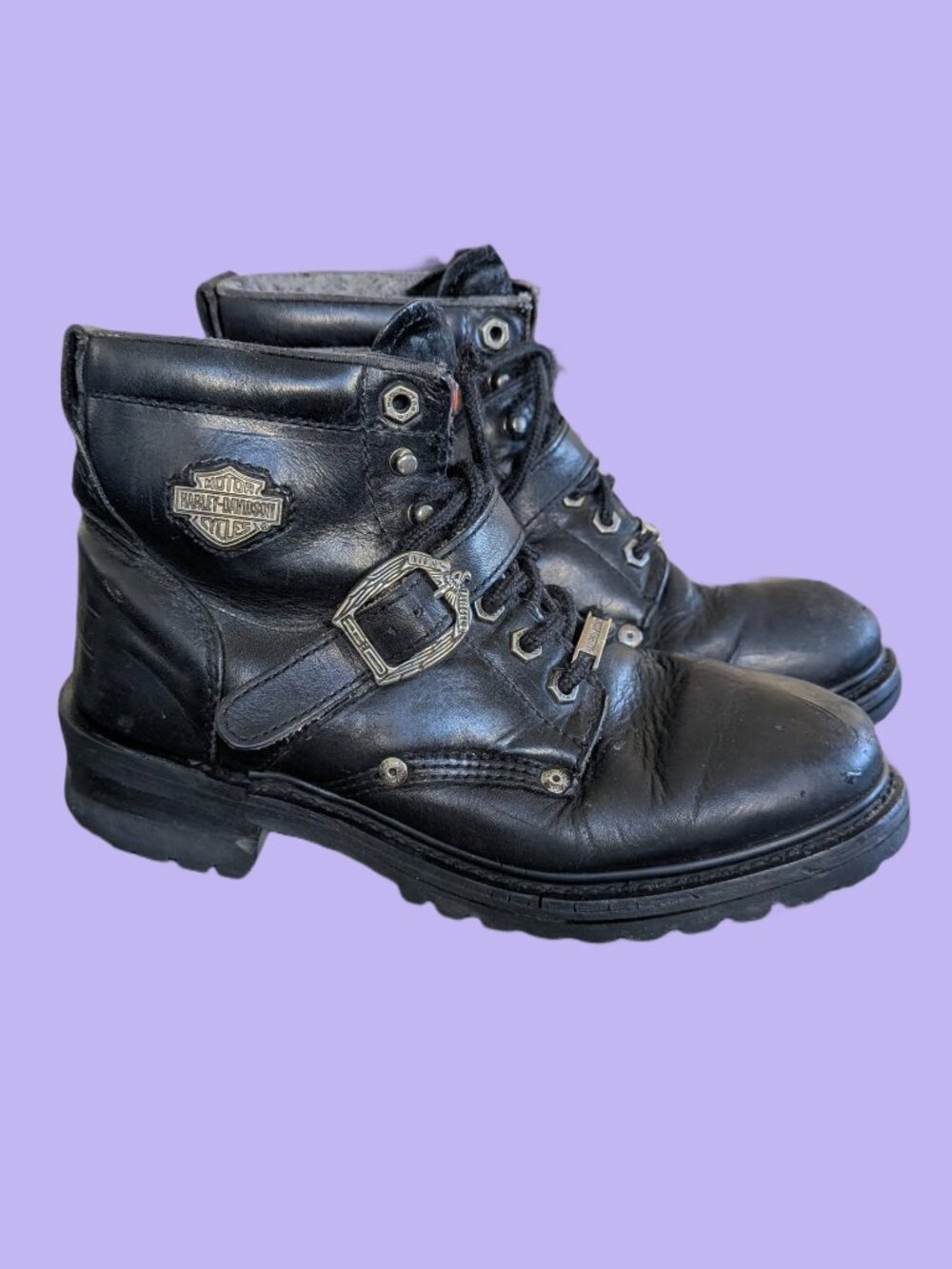 Harley-Davidson Black Leather Lace Up Women's Biker Boots - Size 9.5